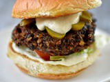 Mushroom, black bean and quinoa burgers with vegan aioli