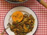 Mushroom fricassee with butternut squash fondant