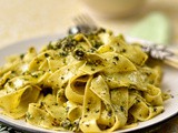 Parpadelle with pea, pistachio and mint pesto