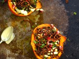 Persian stuffed squash with tahini sauce and cinnamon onions