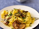 Roast mushroom tagliatelle with tarragon sauce