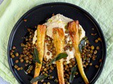Roast parsnip with cannellini bean puree and crispy lentils