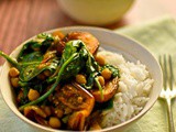 Spiced aubergine with chickpeas and wilted spinach
