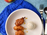 Vegan apple doughnuts with toasted pine nut ice cream