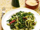 Wild garlic tagliatelle with wilted greens