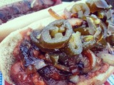 It doesn’t get any more American | Grilled Cheddar Hot Dogs with Hard Cider Onions and Candied Jalapenos (Jalopy Jelly)
