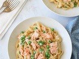Fettuccine with Salmon, Peas, Tarragon, and Cream