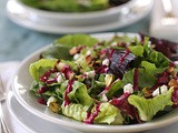 Mixed Green Salad with Goat Cheese, Pistachios, and Beet Vinaigrette