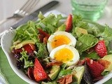 Tossed Greens with Strawberries, Avocado, Bacon, and Soft-Boiled Eggs