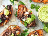 Crispy Carnita Stuffed Sweet Potato Skins with Salsa Verde