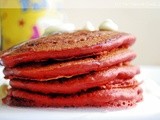 Red Velvet White Chocolate Chip Pancakes