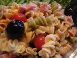 Ham and Pasta Salad with Cherry Tomato and Black Olives