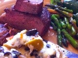 Steak Seared with Asparagus, Zucchini, & Spring Onions Plus Olive Cheese Bread