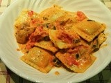 Beef Ravioli in Basil Cream Sauce