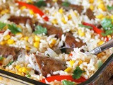 Baked Sausages and Rice with Peppers & Corn