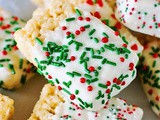 Christmas White Chocolate-Dipped Rice Krispie Treats