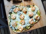 Garlicky shrimp grilled pizza