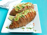 Hasselback Sweet Potatoes with Guacamole