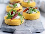 Polenta Crostini with Jamon, Ricotta and Rocket