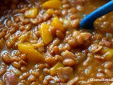 Bacon peach baked beans