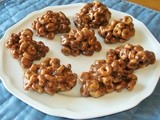 Honey nut cheerio treats with peanut butter, chocolate and marshmallow
