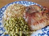 Peach mango pork chops and rice