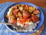 Smoked sausage, tomatoes and okra skillet