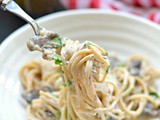 Creamy garlic herb mushroom spaghetti pasta