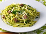 Spaghetti with Parsley Pesto & Sausage