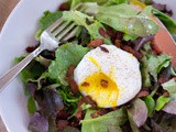 Green Salad with Poached Egg, Bacon and Champagne Vinegar and Walnut Oil Vinaigrette