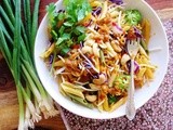 Vegetables and noodle salad with spicy peanut butter dressing