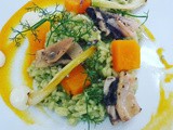 Arroz verde con calabaza, ajos tiernos y sepia (Green rice with pumpkin, baby garlic and cuttlefish)