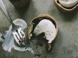 Bittersweet chocolate tartlets with flakey spelt crust + crème fraîche