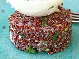 Red quinoa with roasted vegetables, fresh coriander, manouri cheese and posed eggs