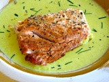 Salmon with leek coulis with saffron and dill - Φιλέτο σολομού με coulis πράσου και σαφράν