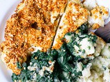 Almond-Encrusted Cauliflower & Creamed Spinach