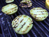 Grilled Green Tomatoes with Red Pepper Coulis and Goat Cheese