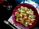 Pasta made with cherry tomatoes ,garden salad ,sour cream & cheese