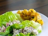 Pecan Chicken Salad Lettuce Wraps w/ Pineapple, Peach and Mango Salad