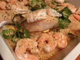 Shrimp Topped Haddock in Butter Wine Sauce