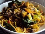 Beansprout, kale, mushrooms noodle work