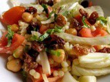 Fennel salad with tomato, chickpea, sultanas and giant couscous