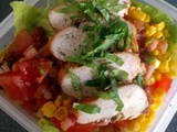 Lunch box: Grilled chicken salad with tomato and sweetcorn