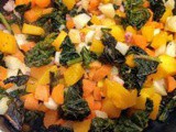 Pan fried pumpkin, carrots, parsnip, cavalo nero and pancetta