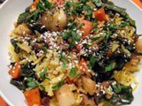 Tumeric basmati rice with carrots, parnisp, mushrooms and green lentils