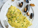 Mussel Omelet with Sweet Potato Fries