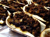 Picadillo filled Eggplant Boats