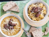 ‘Whatever-Vegetables’ soup with spicy merguez sausages