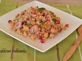 Bulgur con pollo alla melagrana, ceci e patate dolci