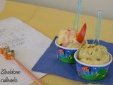Gelato al pistacchio, alla pesca e topping al mirtillo